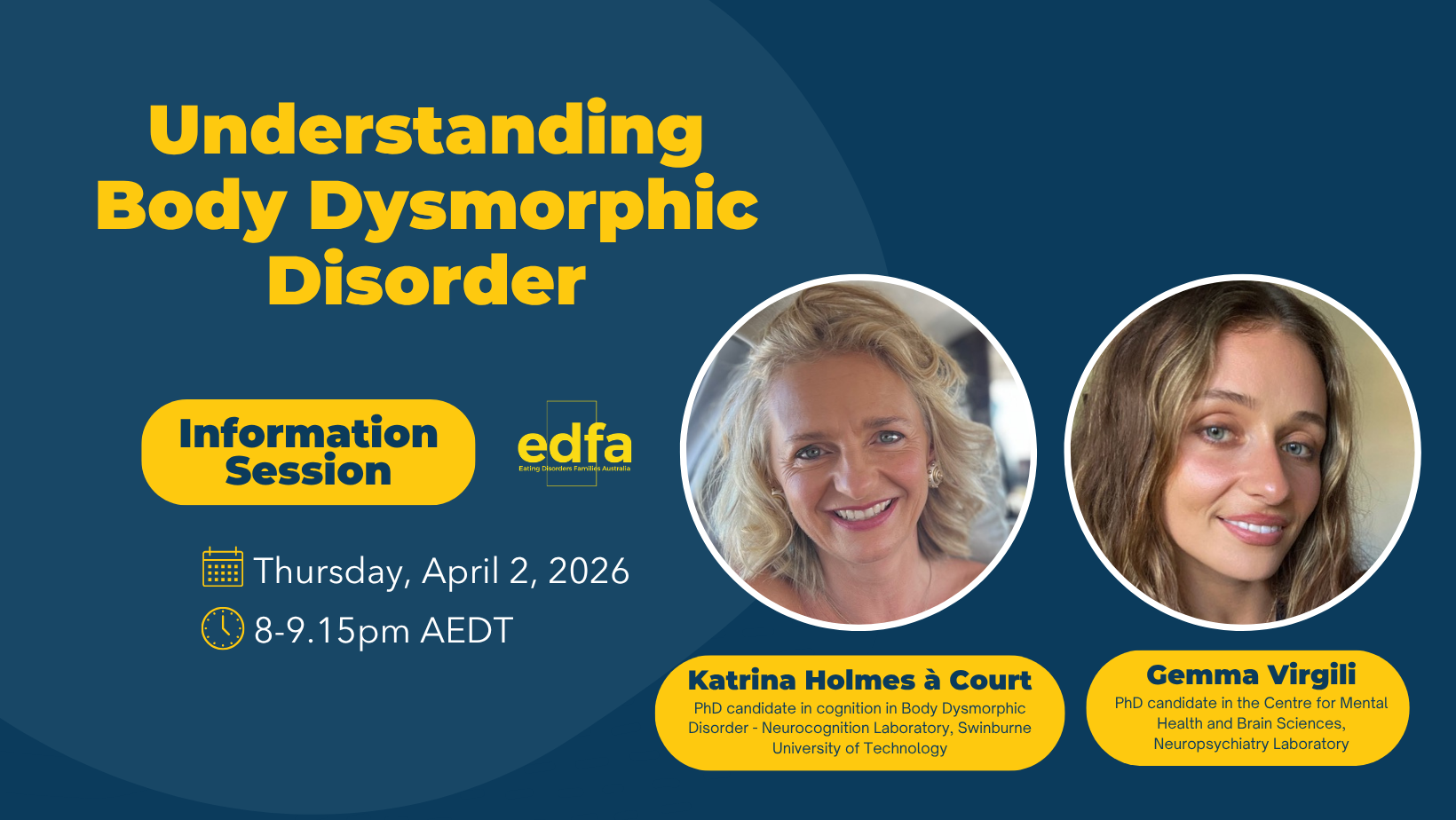 Understanding Body Dysmorphic Disorder (BDD) with Katrina Holmes a Court & Gemma Virgili